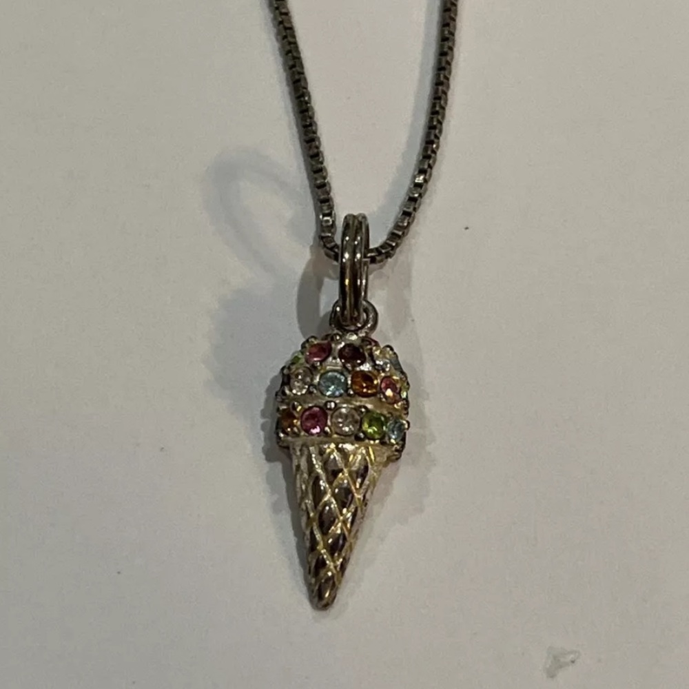 Multi Gemstone Ice Cream Cone charm 925 with Sterling Silver chain Necklace 925
